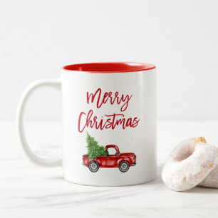 Caneca De Café Em Dois Tons Árvore de Natal de Caminhão de Vintage com Scrip