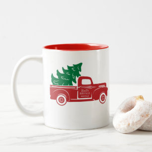 Caneca De Café Em Dois Tons Árvore de Natal de Caminhão Vermelho Mug Dois Tone