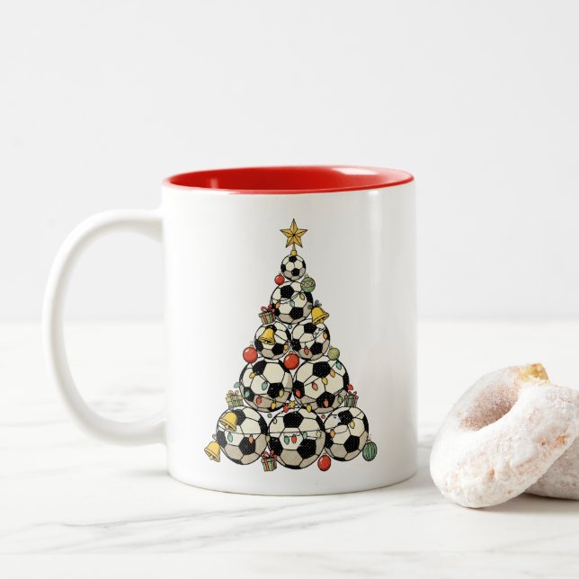 Caneca De Café Em Dois Tons Árvore de Natal de Futebol (Com Donut)