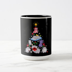 Caneca De Café Em Dois Tons Árvore de Natal de Hippo Engraçado Xmas Hippopot