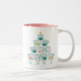 Caneca De Café Em Dois Tons Árvore de Natal de Tubarão-Corte com Nome