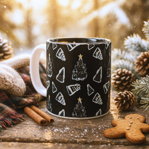 Caneca De Café Em Dois Tons Árvore de Natal do Gato Preto Divertido Meowy