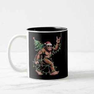 Caneca De Café Em Dois Tons Árvore de Natal do Papai Noel Bigfoot Luzes de Nat