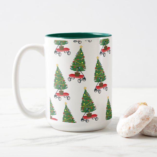 Caneca De Café Em Dois Tons Árvore de Natal do Vagão (Com Donut)