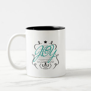 Caneca De Café Em Dois Tons Árvore de Natal Doodles Script Alegria Caprichosa