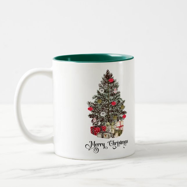 Caneca De Café Em Dois Tons Árvore de Natal Elegante Feriado (Esquerda)