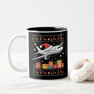 Caneca De Café Em Dois Tons Árvore de Natal engraçada com iluminação Santa Avi