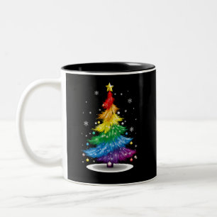 Caneca De Café Em Dois Tons Árvore de Natal Gay LGBT Orgulho Arco-íris Natal F