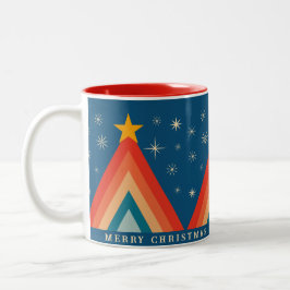 Caneca De Café Em Dois Tons Árvore de Natal Groovy Retro Minimalista Vermelha