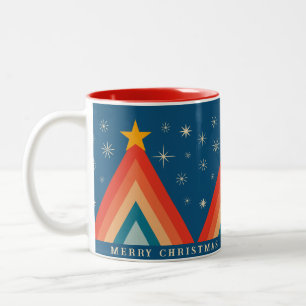 Caneca De Café Em Dois Tons Árvore de Natal Groovy Retro Minimalista Vermelha 