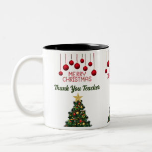 Caneca De Café Em Dois Tons Árvore de Natal Personalizada Obrigado