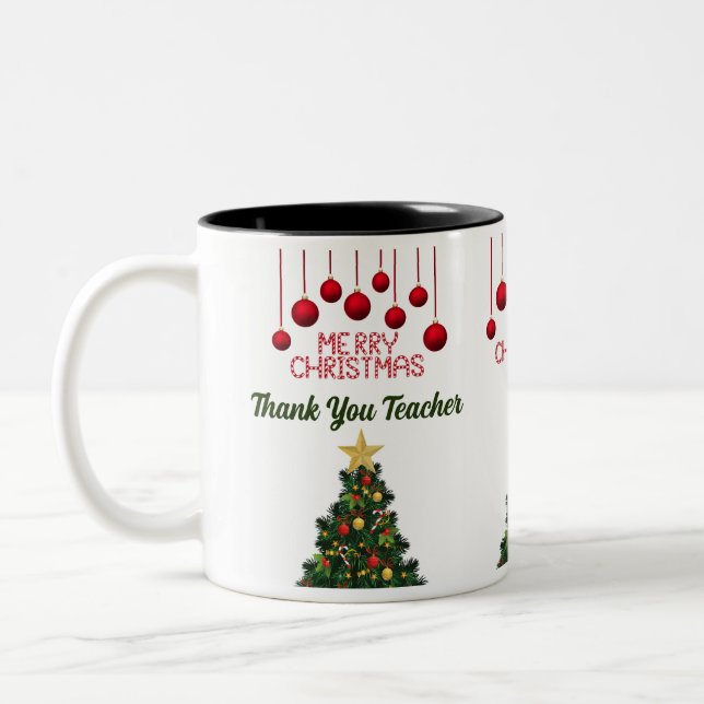 Caneca De Café Em Dois Tons Árvore de Natal Personalizada Obrigado (Esquerda)