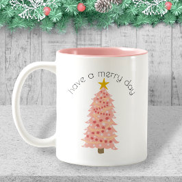 Caneca De Café Em Dois Tons Árvore de Natal Rosa Personalizada Tem Um Dia De F