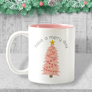 Caneca De Café Em Dois Tons Árvore de Natal Rosa Personalizada Tem Um Dia De F