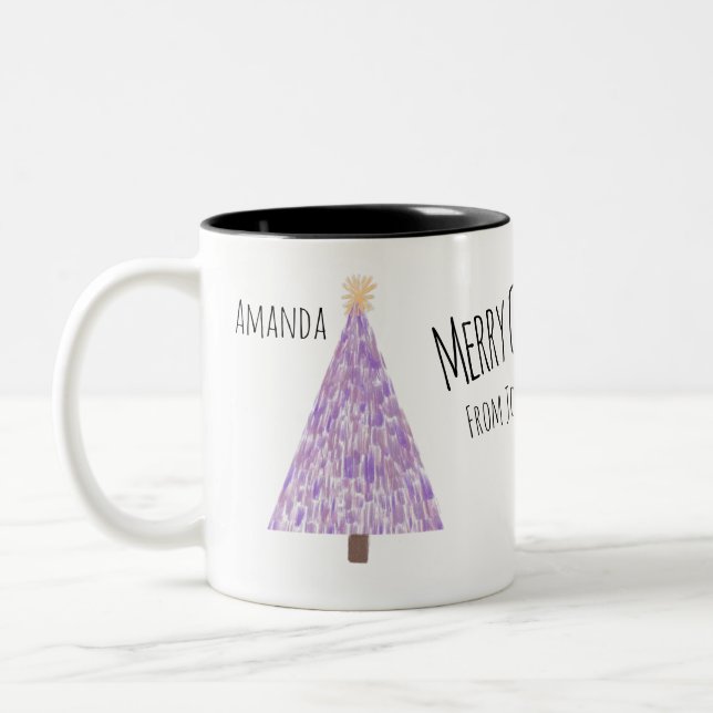 Caneca De Café Em Dois Tons Árvore de natal roxa moderna (Esquerda)