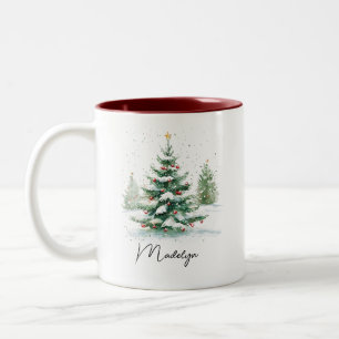 Caneca De Café Em Dois Tons Árvore de Natal Simples com Letra Agua-forte Verme