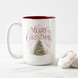 Caneca De Café Em Dois Tons Árvore de Natal Tradicional Rosa | Pinkmas