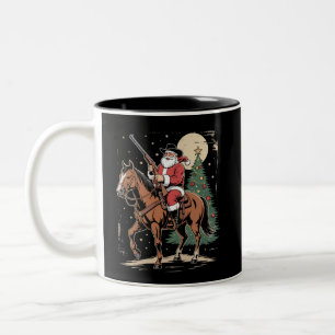 Caneca De Café Em Dois Tons Árvore de Natal Vintage Santa Cowboy Amante de Cow