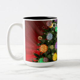 Caneca De Café Em Dois Tons Árvore de ornamentos de moléculas de córrego Natal