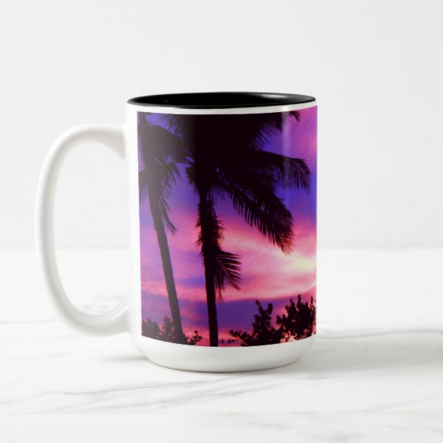 Caneca De Café Em Dois Tons Árvore de Palma Sunset Rosa e Roxo (Esquerda)