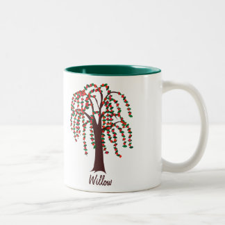 Caneca De Café Em Dois Tons Árvore de salgueiro com os corações -