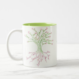 Caneca De Café Em Dois Tons Árvore do Amor da Arte Branca de Corações Rosa Bon