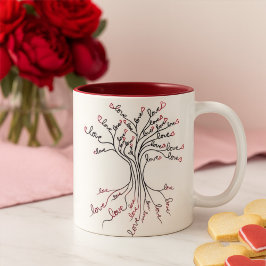 Caneca De Café Em Dois Tons Árvore do Amor da Arte Branca Vermelha Escura Cora