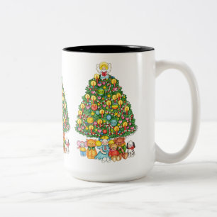 Caneca De Café Em Dois Tons Árvore do Feliz Natal com anjo