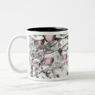 Caneca De Café Em Dois Tons Árvore Neve com desenho de ornamentos cor-de-rosa
