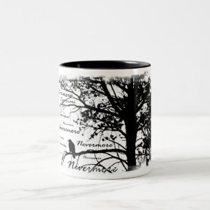 Caneca De Café Em Dois Tons Árvore preta & do branco nunca mais do corvo da