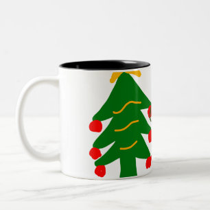 Caneca De Café Em Dois Tons Árvore verde de natal vermelho feliz Natal adicion