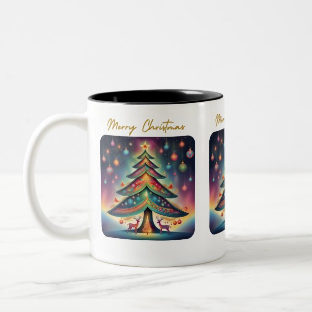 Caneca De Café Em Dois Tons Árvore Whimsical Felry Christmas (Esquerda)