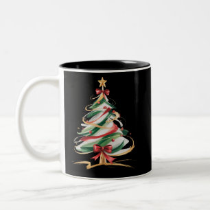 Caneca De Café Em Dois Tons Árvores Alegres e Iluminadas Natal Feriado Inverno