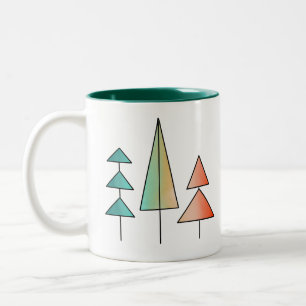 Caneca De Café Em Dois Tons árvores arco-íris modernistas de meados do século 
