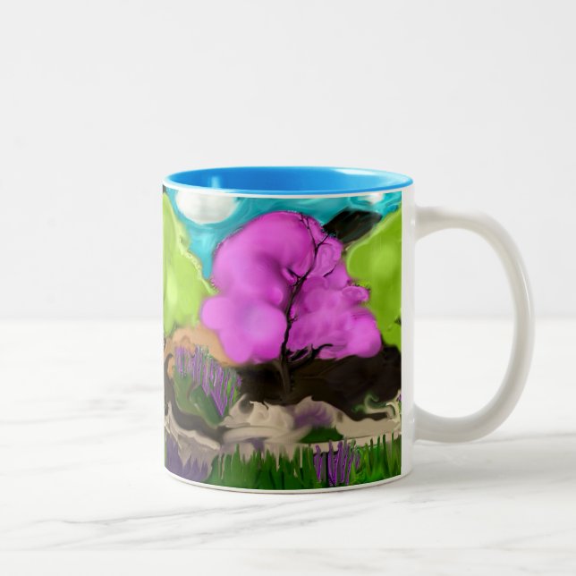 Caneca De Café Em Dois Tons Árvores de Algodão Doce de Arte Abstrata (Direita)