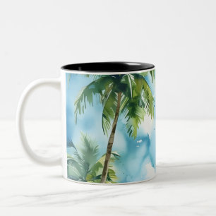 Caneca De Café Em Dois Tons Árvores de coco cor d'água papel de parede arte de