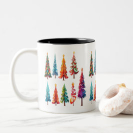 Caneca De Café Em Dois Tons Árvores de Natal Coloridas