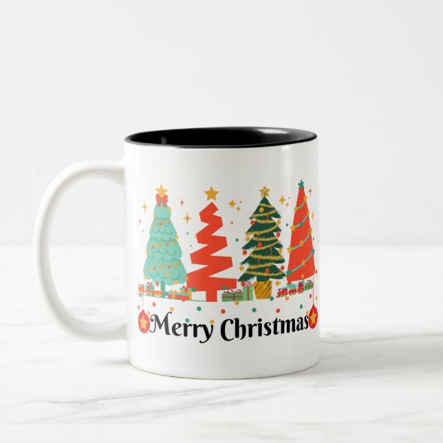 Caneca De Café Em Dois Tons Árvores de Natal Feliz Natal (Esquerda)