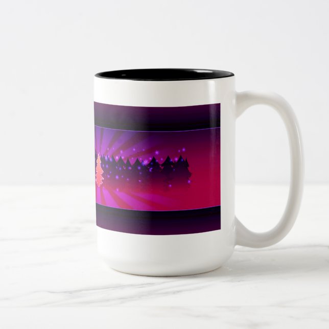 Caneca De Café Em Dois Tons Árvores de Natal - Formas de Roxo (Direita)