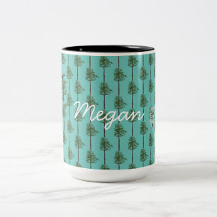 Caneca De Café Em Dois Tons Árvores de pinheiro e lobo bebê