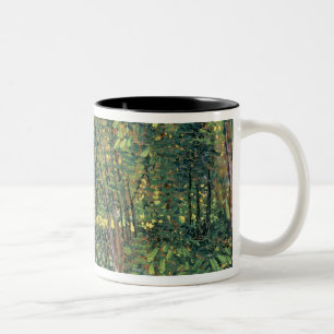 Caneca De Café Em Dois Tons Árvores de Vincent van Gogh e Undergrowth, 1887