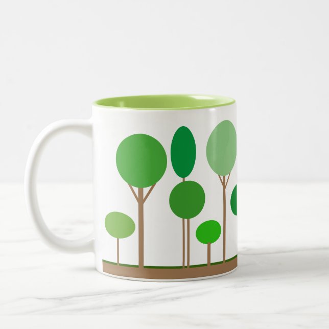 Caneca De Café Em Dois Tons Árvores Verdes Abstratas (Esquerda)