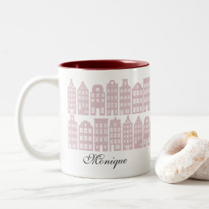 Caneca De Café Em Dois Tons As casas de fileira do canal de Amsterdão