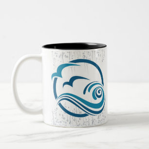 Caneca De Café Em Dois Tons As gaivotas Ondam Água do Mar