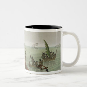Caneca De Café Em Dois Tons As habitações do tribo de Papu, Rawak, chapeiam 