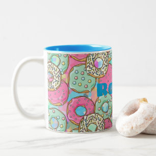 Caneca De Café Em Dois Tons As rosquinhas Pastel bonitos feitas sob encomenda