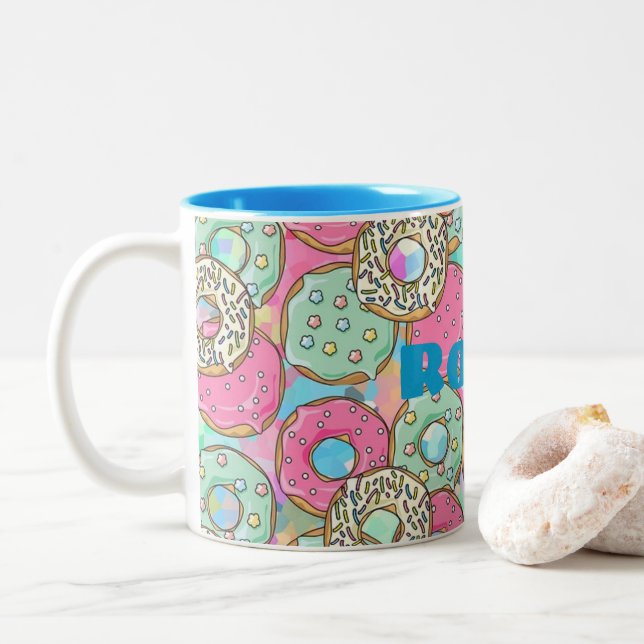 Caneca De Café Em Dois Tons As rosquinhas Pastel bonitos feitas sob encomenda (Com Donut)