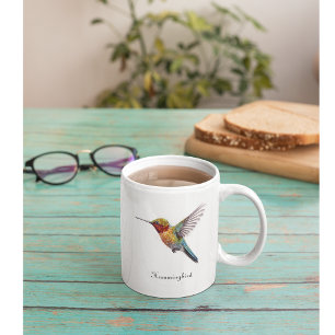 Caneca De Café Em Dois Tons Asas Arco-Íris: Arte Vibrante de Beija-Flor, perso