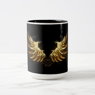 Caneca De Café Em Dois Tons Asas de Anjo Douradas em fundo Preto
