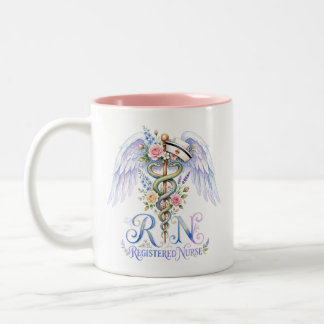 Caneca De Café Em Dois Tons Asas de Anjo Enfermeira Registrada RN Aquarela Flo